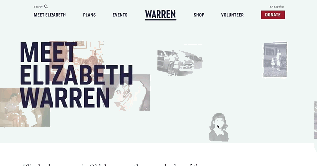 Showing the interactive scrolling features of Elizabeth's bio page.